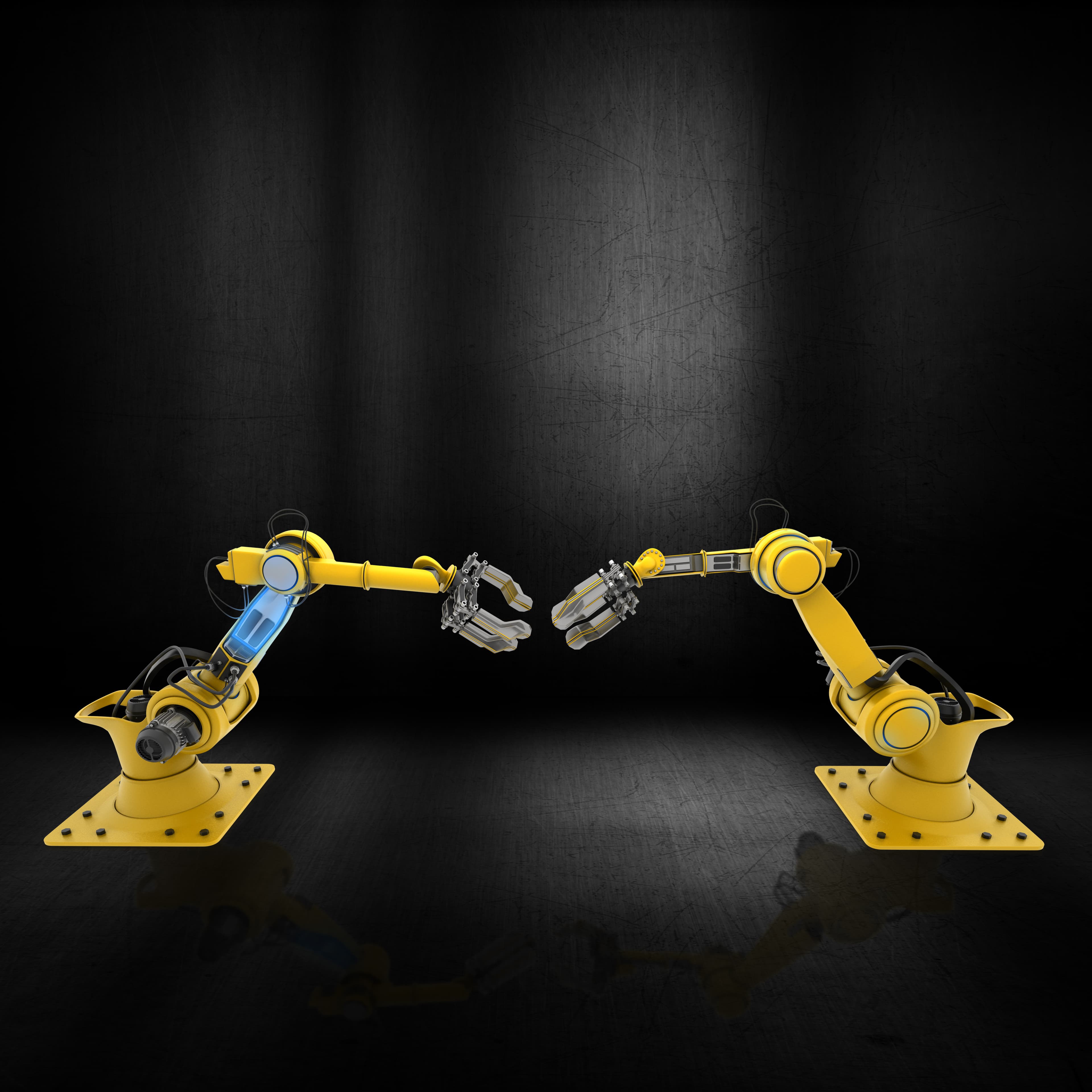 3D robot arms on grunge metallic surface