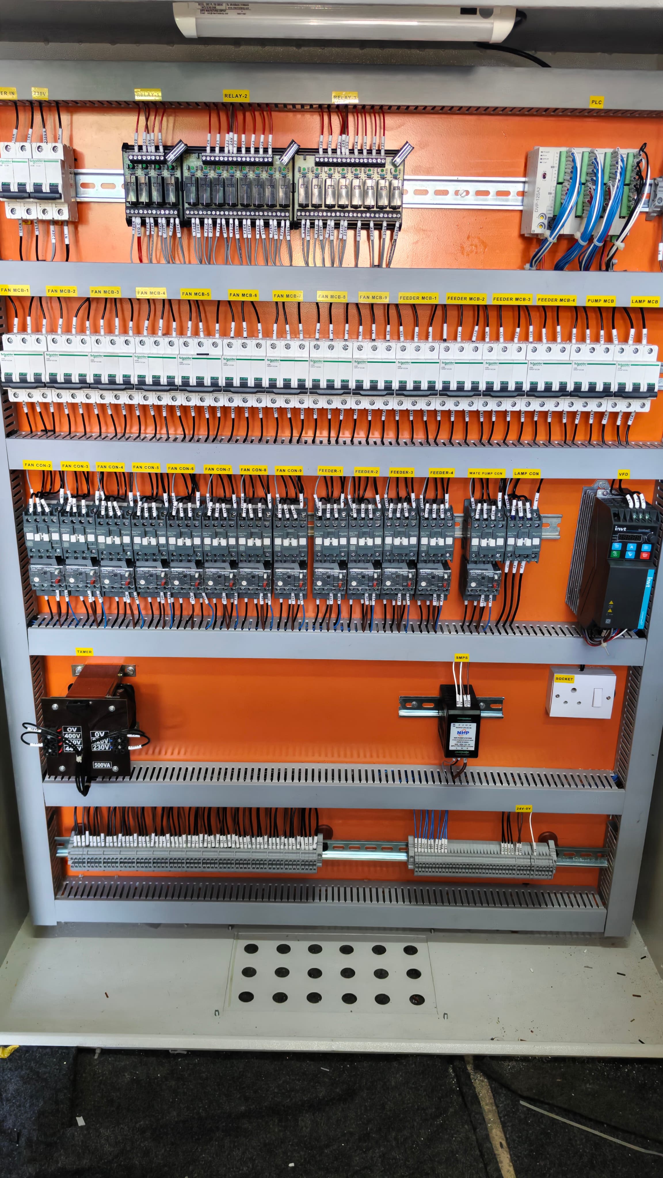 Completed electrical panel assembly with neatly routed cables